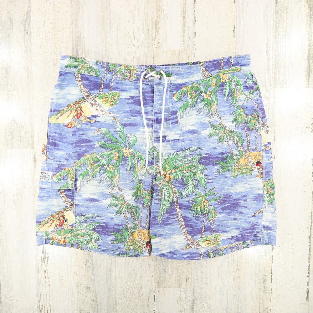 Polo Ralph Lauren Swim Shorts Mens XL Tropical Hawaiian Hula Lined Pockets